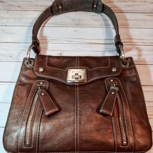 B Makowsky Genuine Bronze Pebbled Leather Satchel